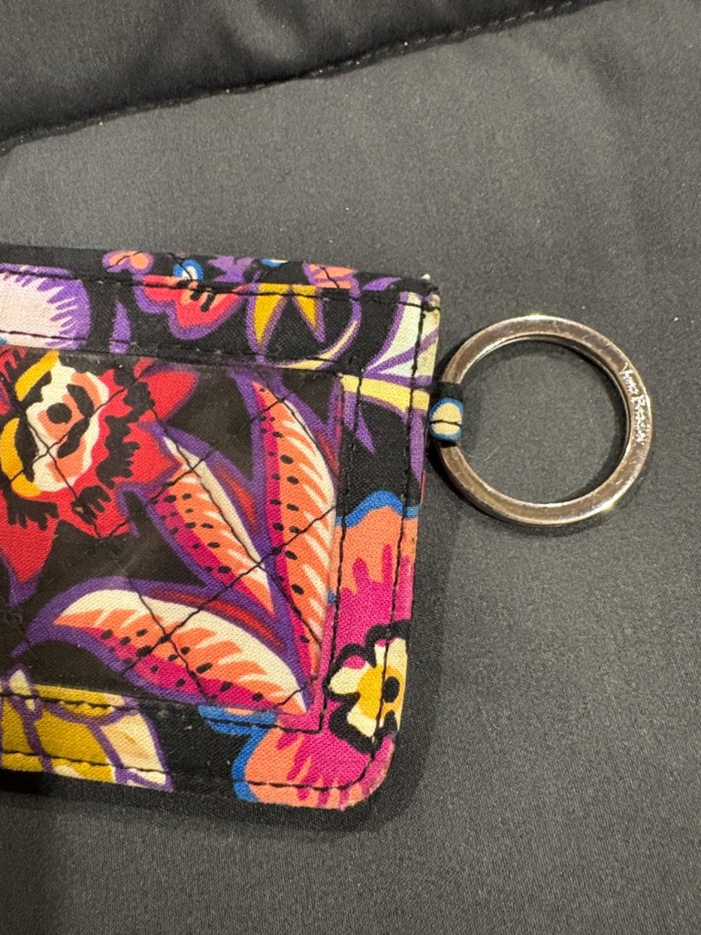 Vera Bradley Black Floral Quilted Cardholder Keyring